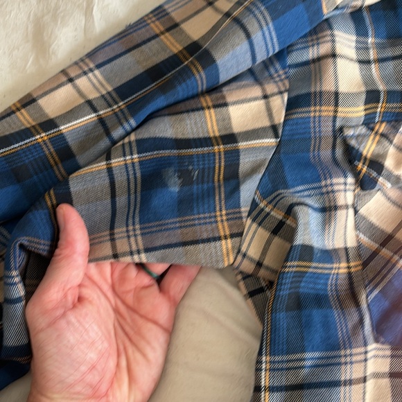 Men’s Blue/yellow/tan plaid shirt - Picture 4 of 5